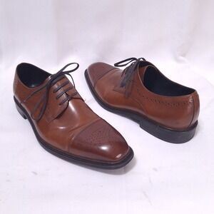 Kenneth Cole Hustle Back Leather Derby Shoes Mens 11.5M Brown Brogue Toe Oxford